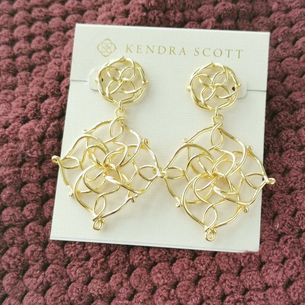 Kendra Scott Gold Kelly Statement Earrings NEW